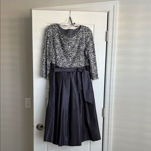 Jessica Howard Charcoal Lace Dress with Satin Bow